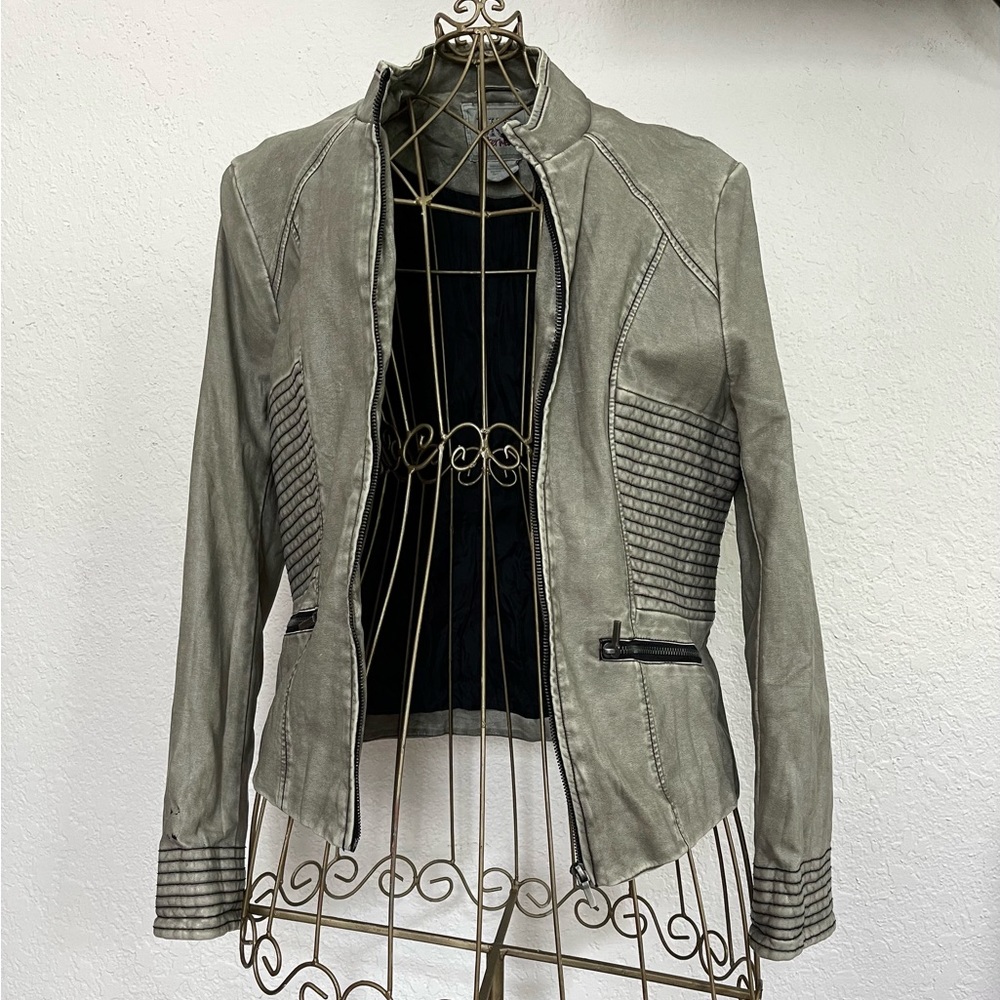 alt gray BKE Outerwear women zipper jacket, faux leather , Size M